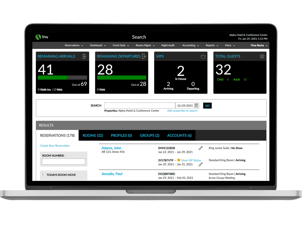 screenshot of Agilysys Stay